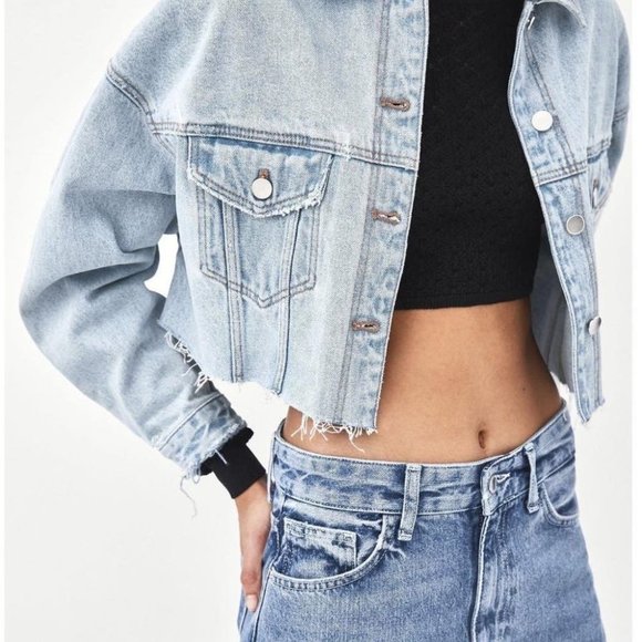 Zara Jackets & Coats Zara Jean Jacket Cut Off Cropped Oversized